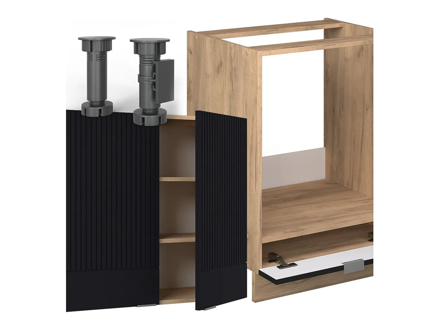 Cocina esquinera rayas negras/roble dorado 287x46x81.6 fame-line