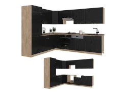 Cocina esquinera rayas negras/roble dorado 227x60x81.6 fame-line