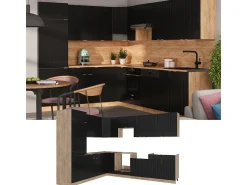 Cocina esquinera rayas negras/roble dorado 227x60x81.6 fame-line