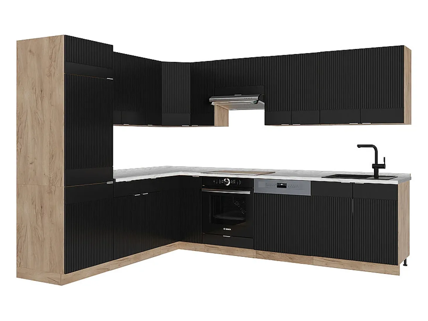 Cocina esquinera rayas negras/roble dorado 227x60x81.6 fame-line