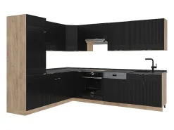 Cocina esquinera rayas negras/roble dorado 227x60x81.6 fame-line