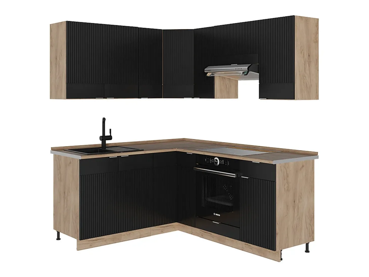 Cocina esquinera rayas negras/roble dorado 190x60x81.6 fame-line
