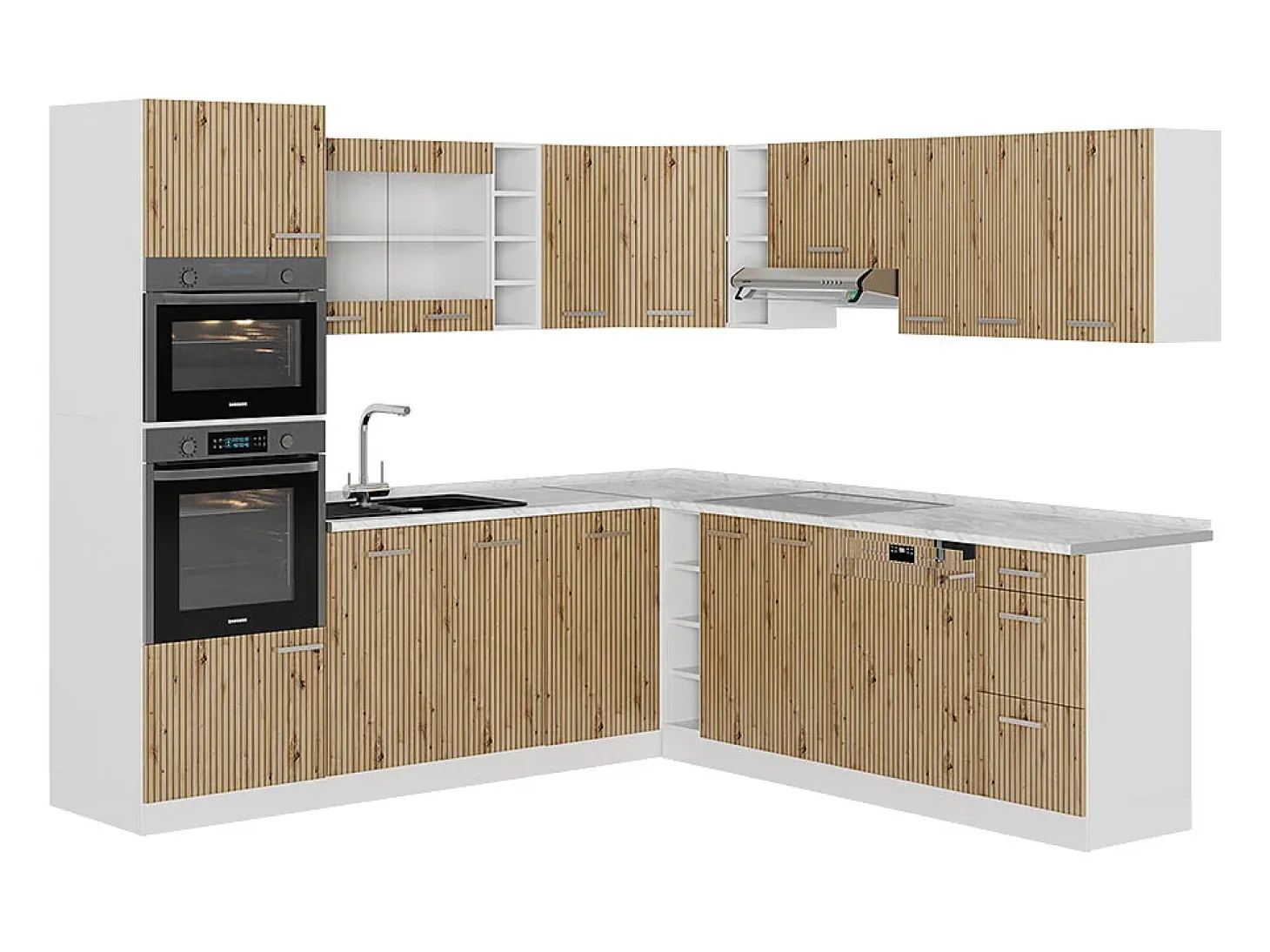 Cocina esquinera roble artesanal/blanco 247x60x81.6 r-line