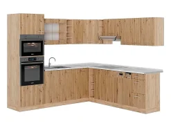 Cocina esquinera roble artesanal/roble dorado 247x60x81.6 r-line