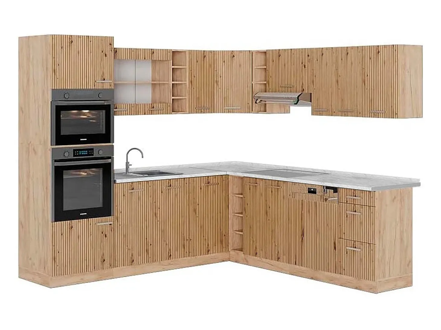 Cocina esquinera roble artesanal/roble dorado 247x60x81.6 r-line
