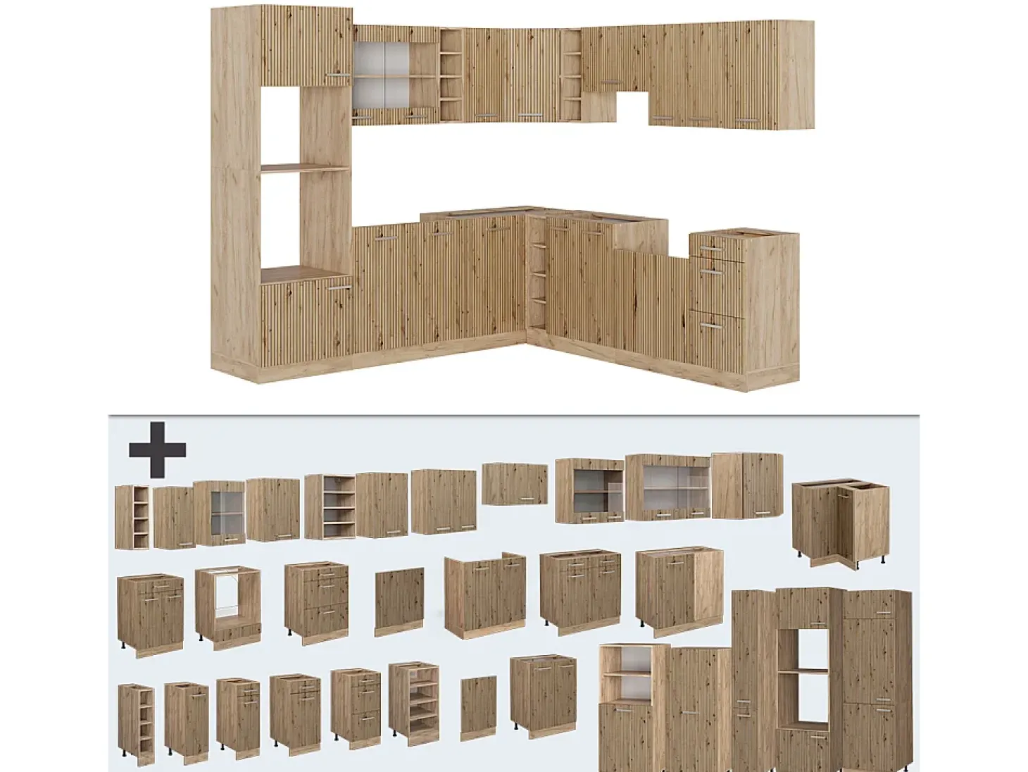 Cocina esquinera roble artesanal/roble dorado 247x60x81.6 r-line