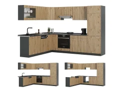 Cocina esquinera roble artesanal/antracita 287x60x81.6 r-line
