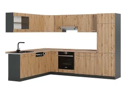 Cocina esquinera roble artesanal/antracita 287x60x81.6 r-line