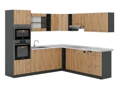 Cocina esquinera roble artesanal/antracita 247x60x81.6 r-line