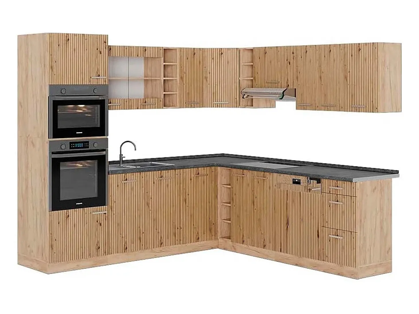Cocina esquinera roble artesanal/roble dorado 247x60x81.6 r-line