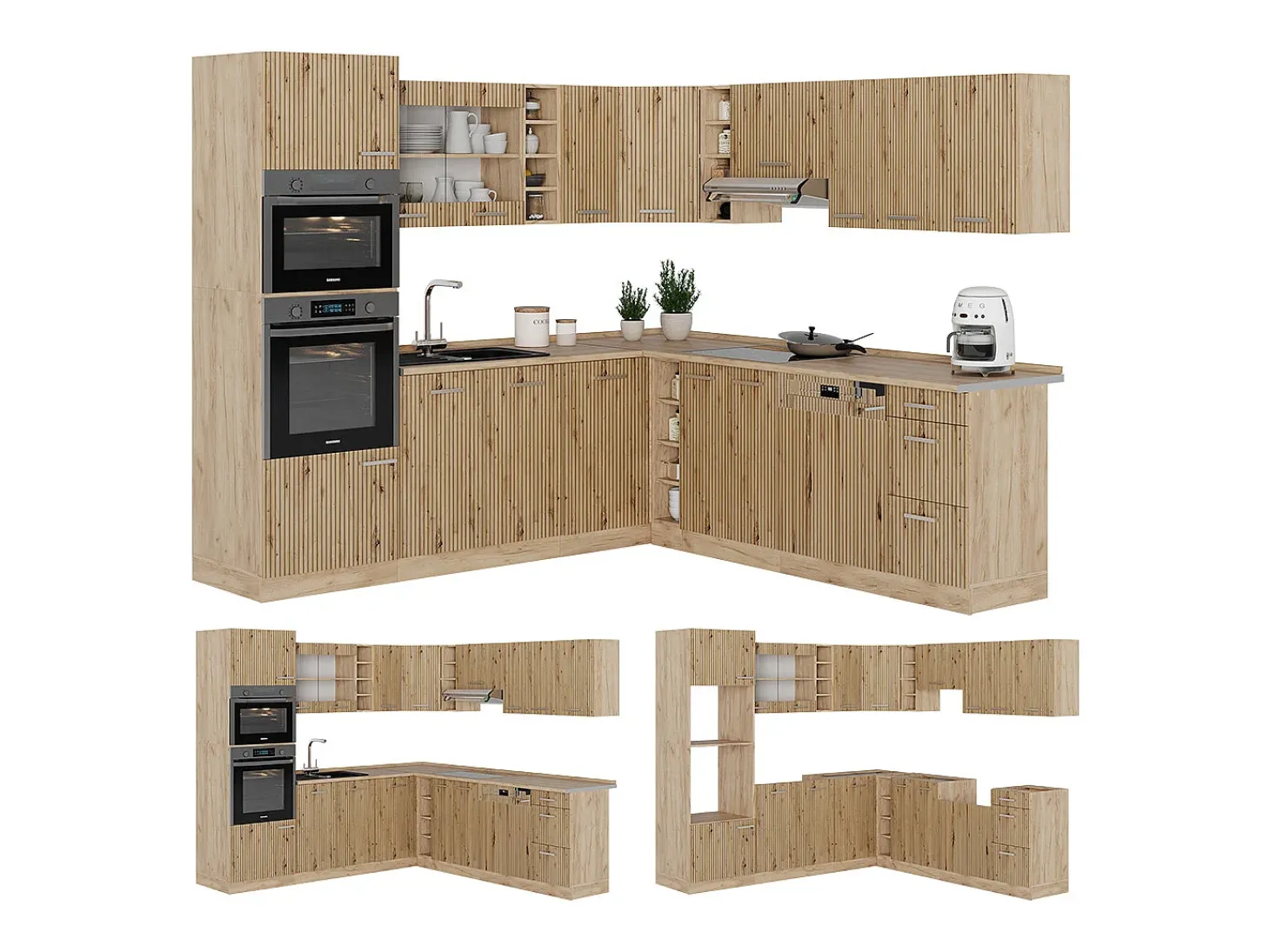 Cocina esquinera roble artesanal/roble dorado 247x60x81.6 r-line
