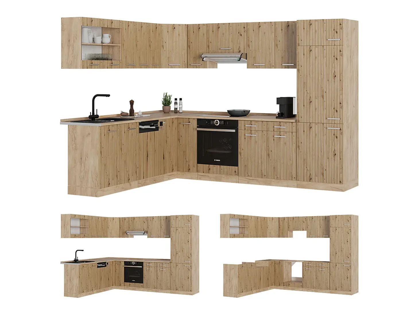 Cocina esquinera roble artesanal/roble dorado 287x60x81.6 r-line