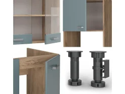 Cocina esquinera roble azul-gris-dorado 247x46x81.6 r-line