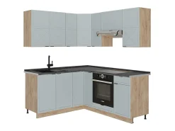 Cocina esquinera roble azul claro/gris dorado 190x60x81.6 fame-line