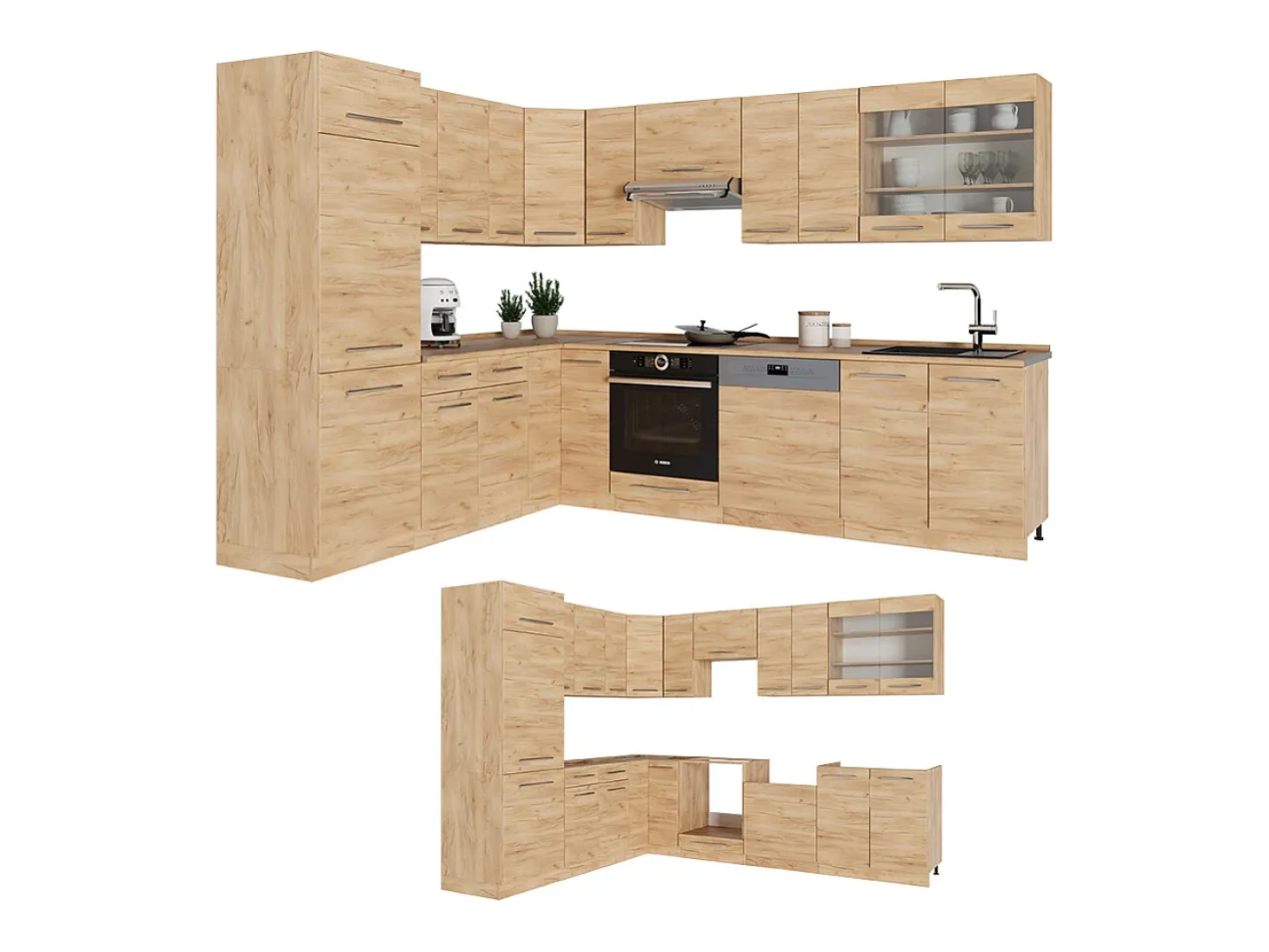 Cocina esquinera roble dorado 227x60x81.6 fame-line
