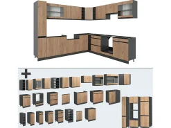 Cocina esquinera roble dorado 257x46x81.6 r-line