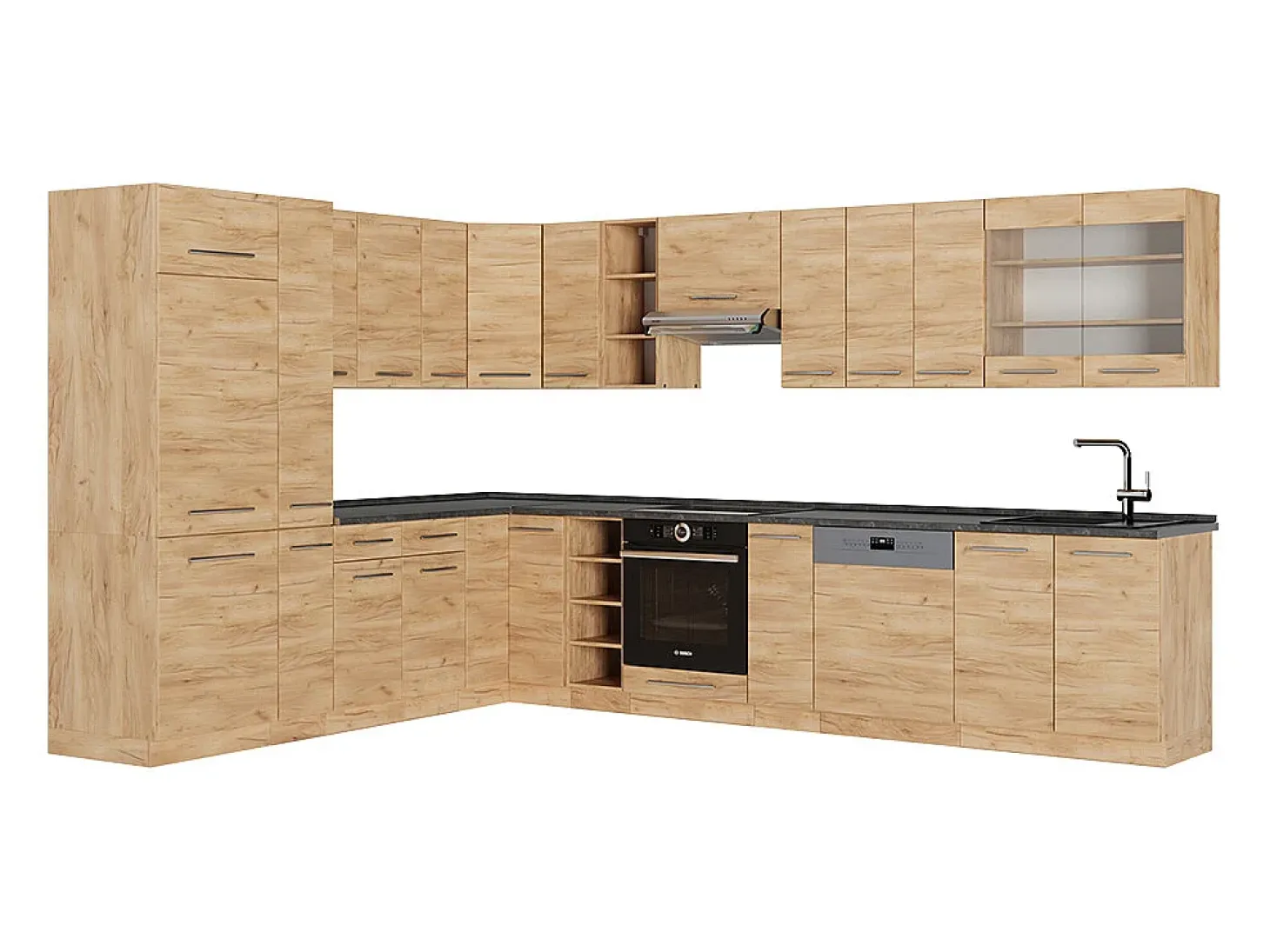 Cocina esquinera roble dorado 347x46x81.6 fame-line