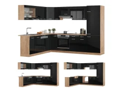 Cocina esquinera roble negro/dorado de alto brillo 287x60x81.6 r-line