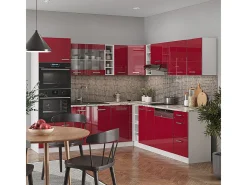 Cocina esquinera rojo brillo intenso/blanco 247x60x81.6 r-line