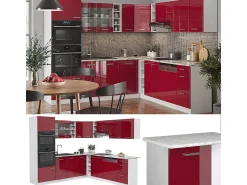 Cocina esquinera rojo brillo intenso/blanco 247x60x81.6 r-line