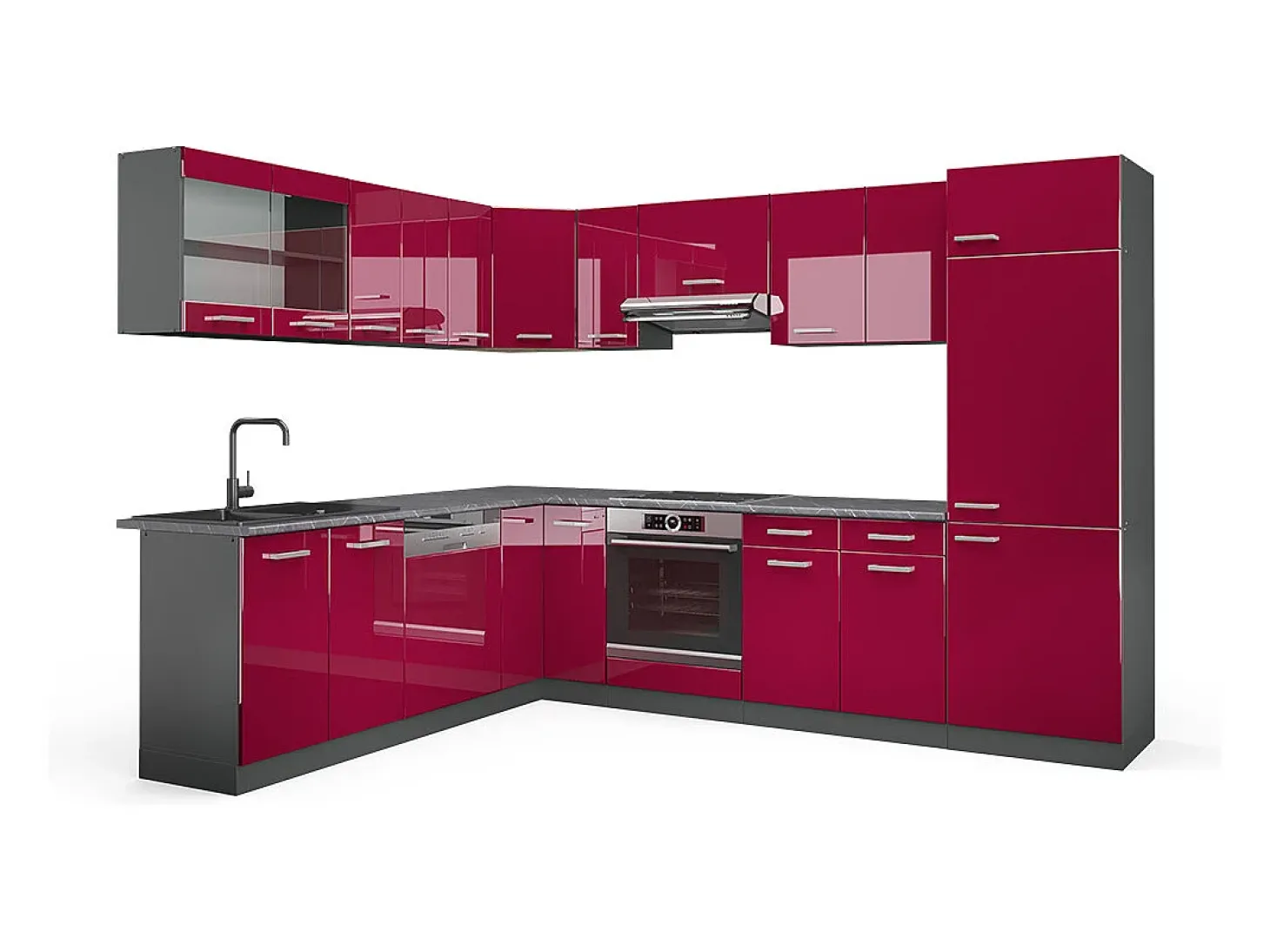 Cocina esquinera rojo brillo intenso/antracita 287x46x81.6 r-line