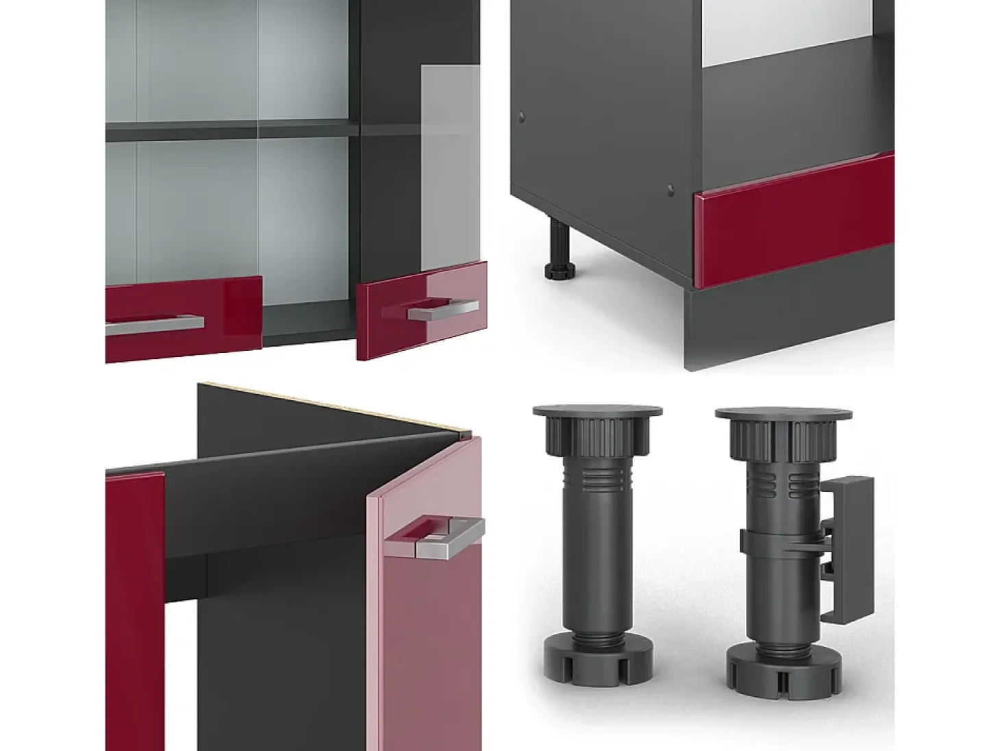 Cocina esquinera rojo brillo intenso/antracita 287x46x81.6 r-line