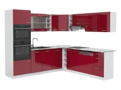 Cocina esquinera rojo brillo intenso/blanco 247x46x81.6 r-line