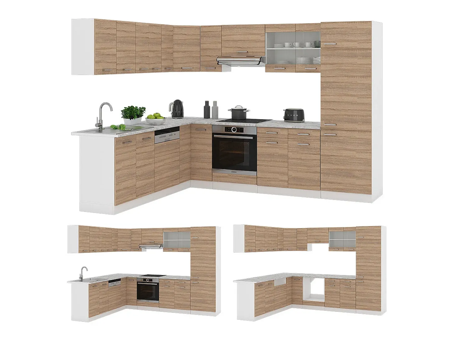 Cocina esquinera sonoma 287x46x81.6 r-line