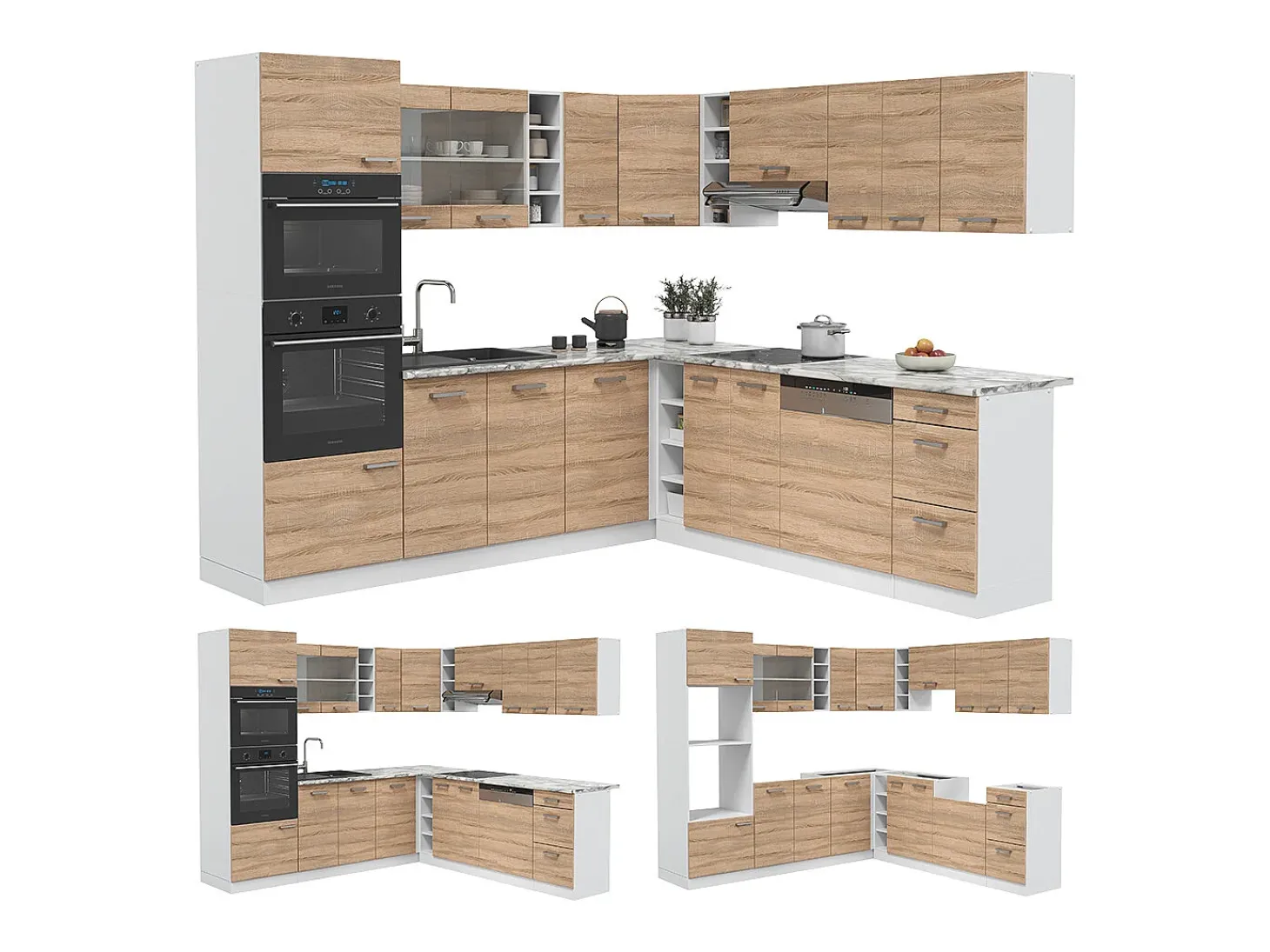 Cocina esquinera sonoma/blanco 247x46x81.6 r-line