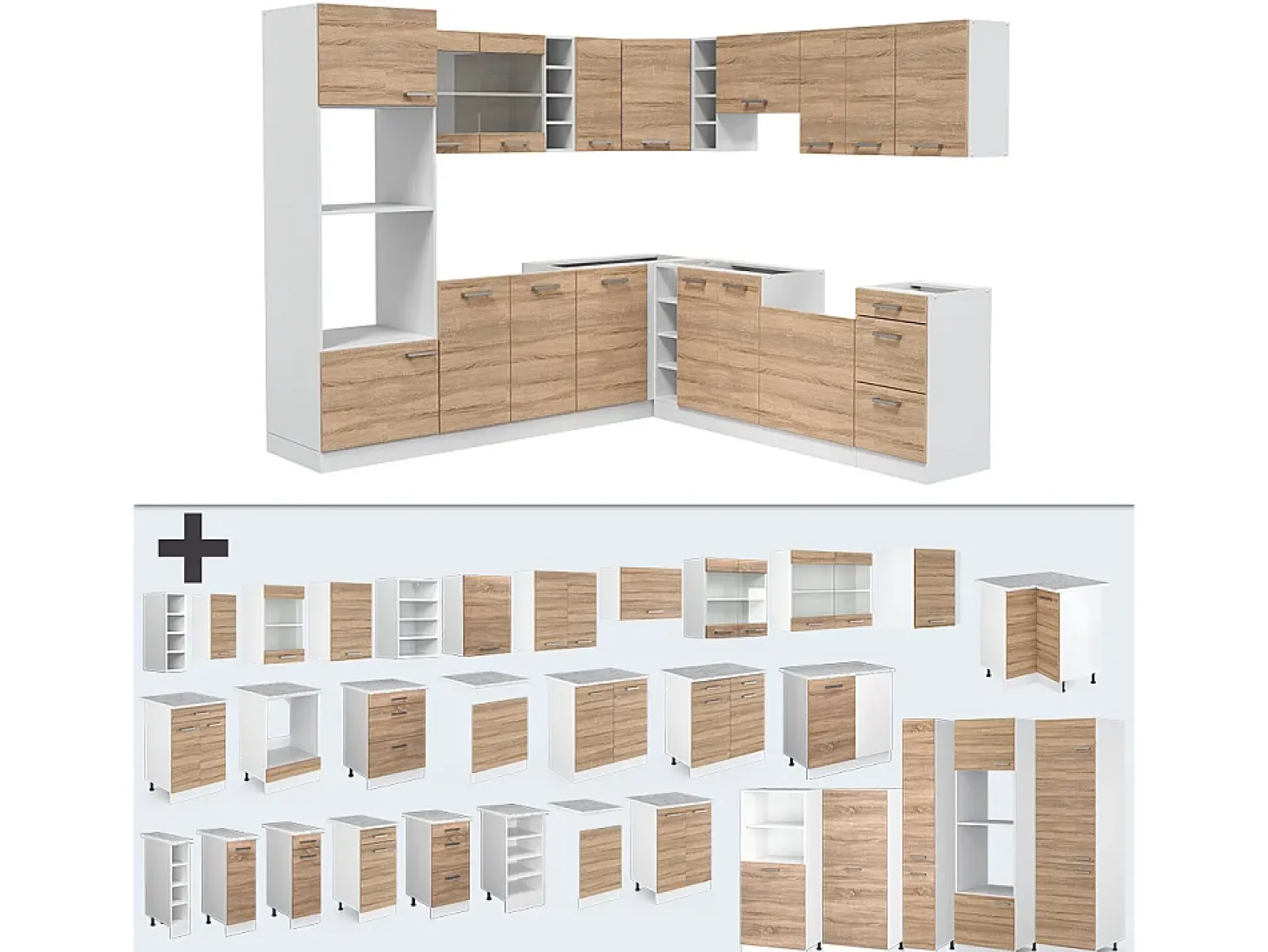 Cocina esquinera sonoma/blanco 247x46x81.6 r-line