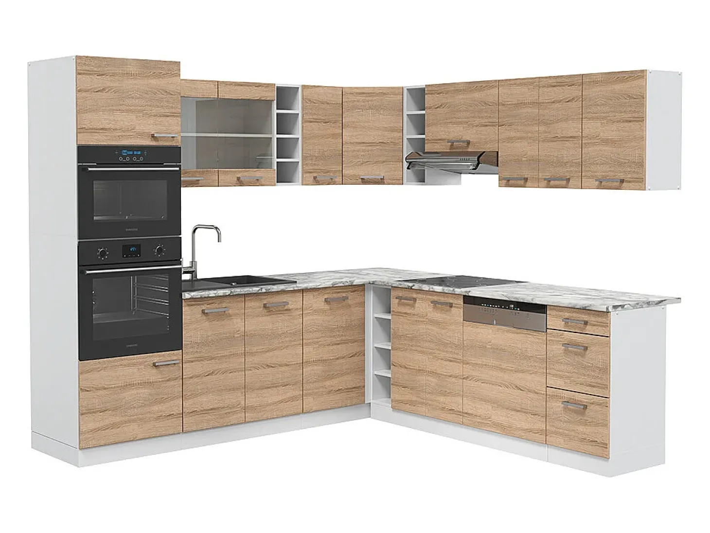 Cocina esquinera sonoma/blanco 247x46x81.6 r-line
