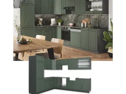 Cocina esquinera verde-dorado casa de campo/antracita 287x60x81.6 fame-line
