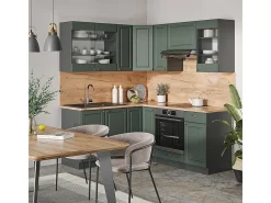 Cocina esquinera verde-dorado casa de campo/antracita 190x60x81.6 fame-line
