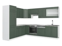 Cocina esquinera verde-dorado casa de campo/blanco 287x60x81.6 fame-line