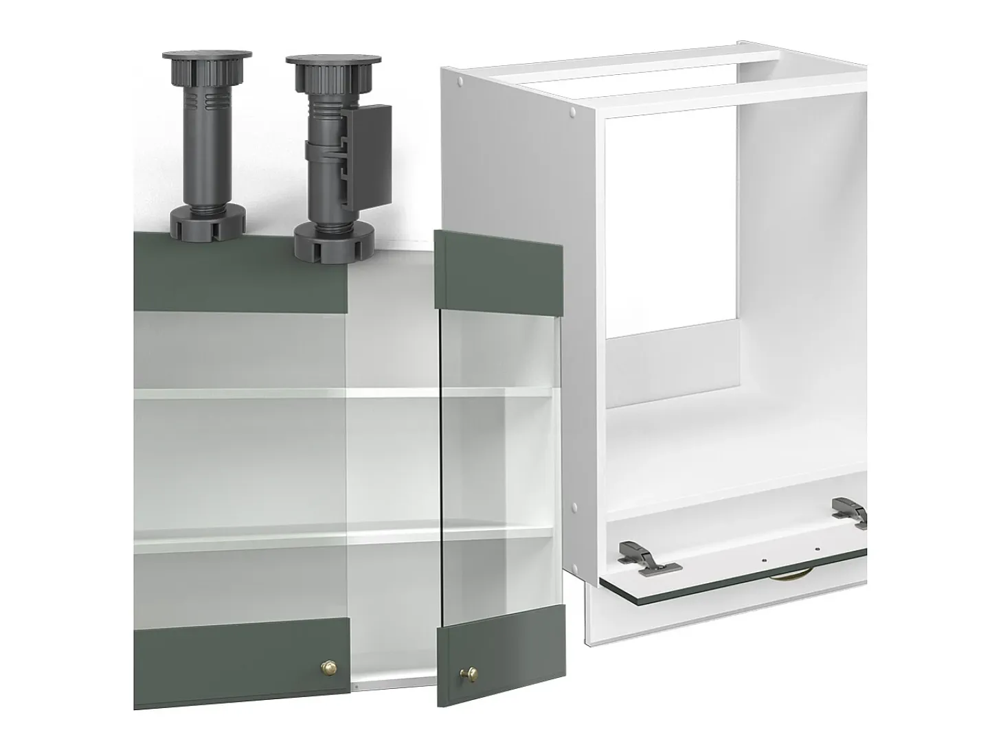 Cocina esquinera verde-dorado casa de campo/blanco 190x46x81.6 fame-line