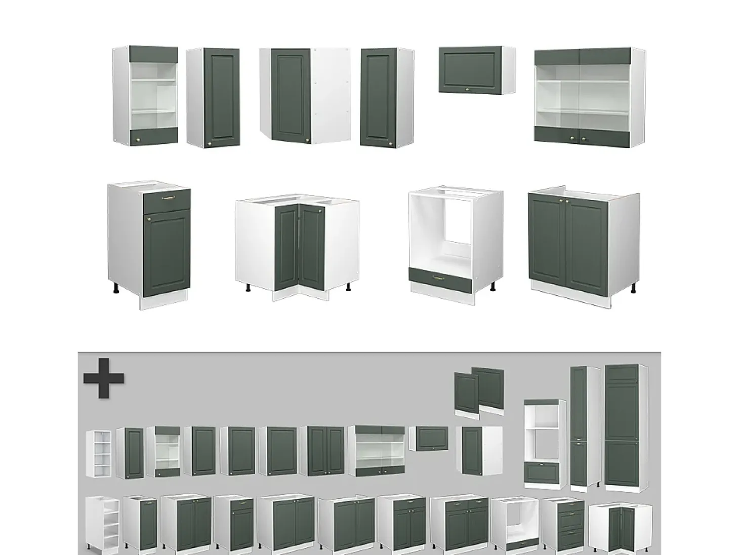 Cocina esquinera verde-dorado casa de campo/blanco 190x46x81.6 fame-line