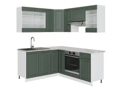 Cocina esquinera verde-dorado casa de campo/blanco 190x46x81.6 fame-line