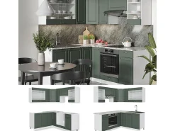 Cocina esquinera verde-dorado casa de campo/blanco 190x46x81.6 fame-line