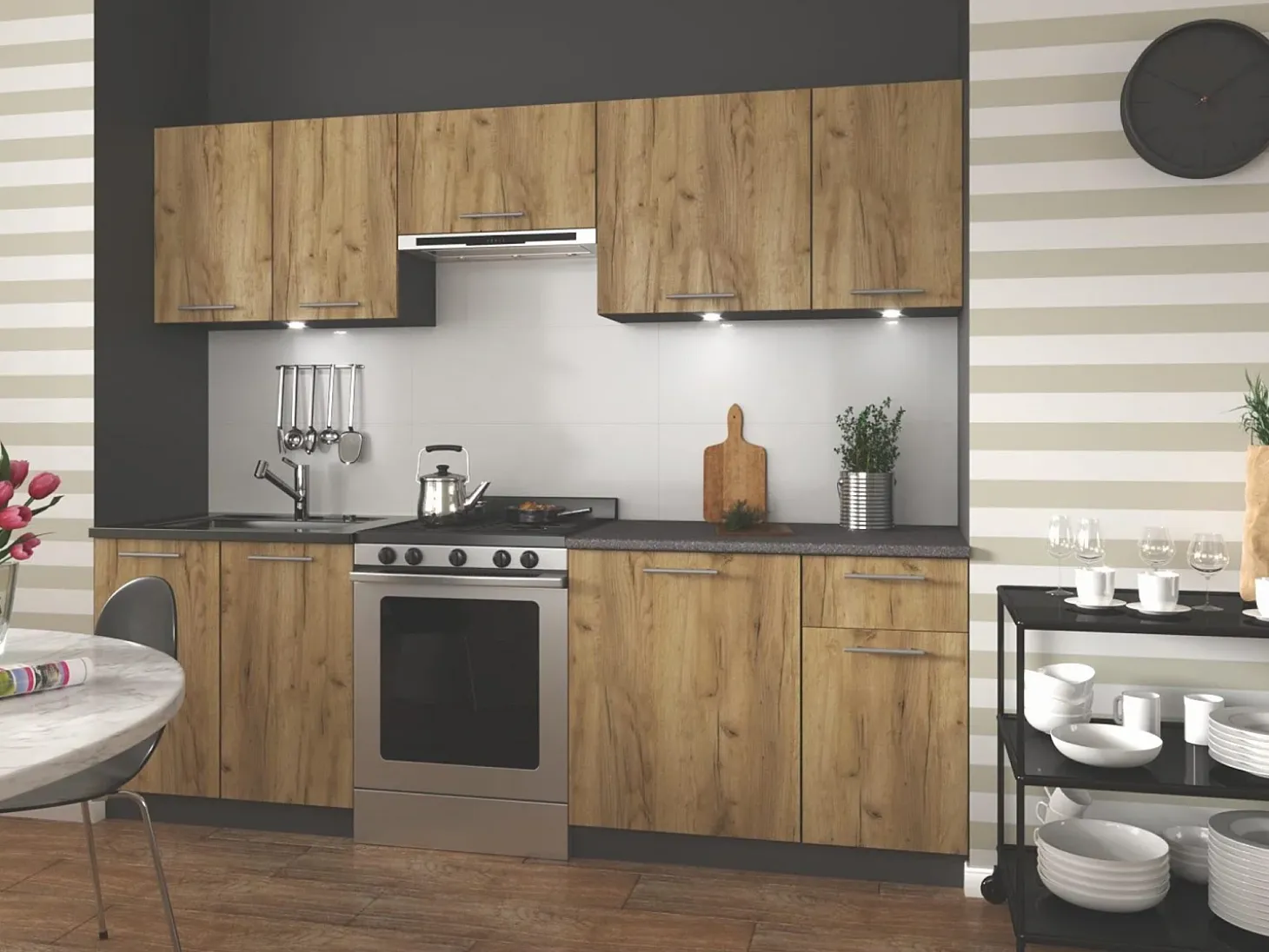 Cocina estilo roble y gris antracita Wotan RUSTICA