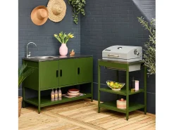 Cocina exterior 2 módulos acero inoxidable barbacoa de carbón con