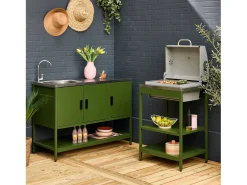 Cocina exterior 2 módulos acero inoxidable barbacoa de carbón con