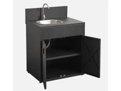 Cocina exterior de acero con fregadero y 2 puertas, 80cm negro
