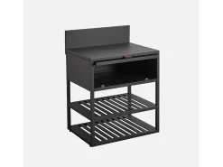 Cocina exterior de acero, 1 armario, 2 estantes, 80cm negro