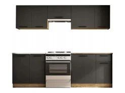 Cocina gris de 240cm con encimera estilo roble RUSTICA