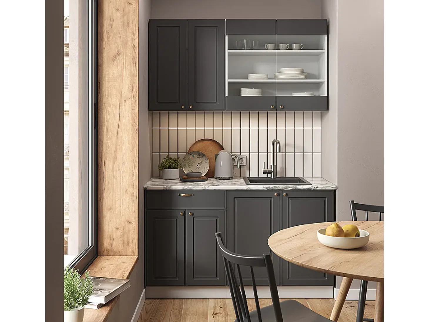 Cocina para solteros antracita-oro/blanco 140x60x81.6 fame-line