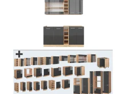 Cocina para solteros antracita brillo intenso/roble dorado eléctrico 160x46x81.6 r-line