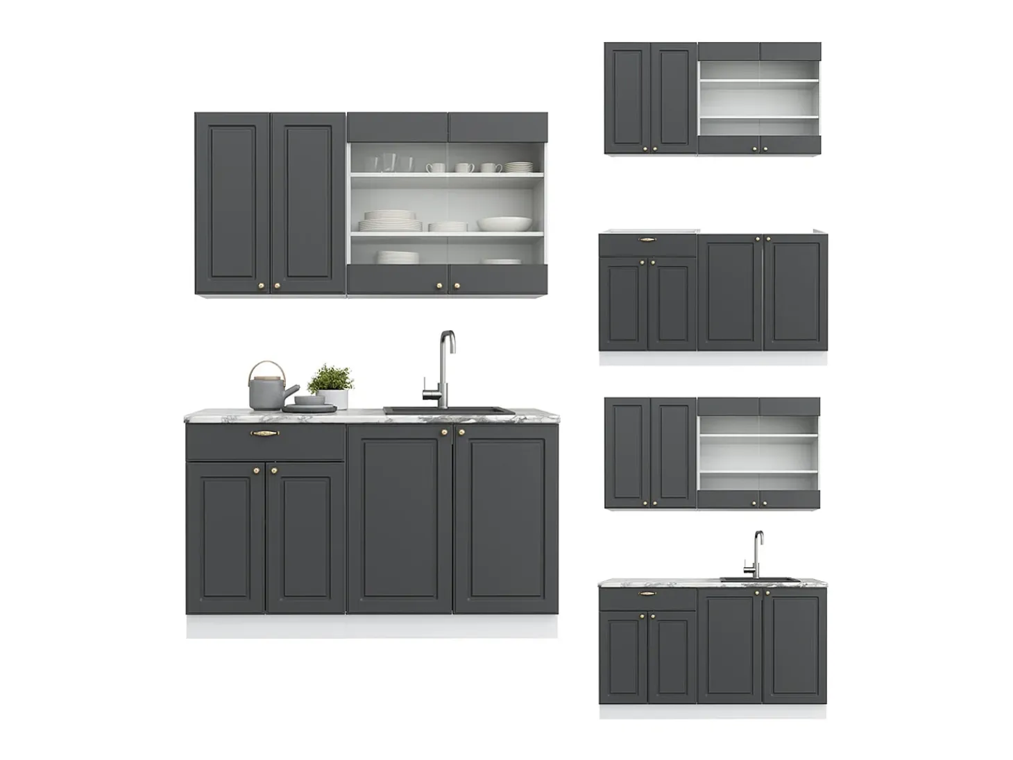 Cocina para solteros antracita-oro/blanco 140x46x81.6 fame-line