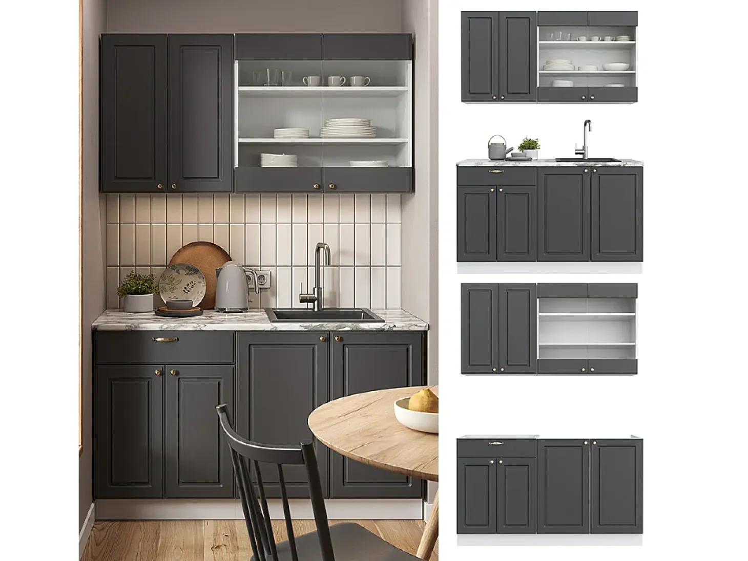 Cocina para solteros antracita-oro/blanco 140x46x81.6 fame-line