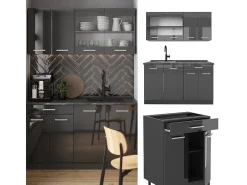 Cocina para solteros antracita brillo intenso/antracita 140x46x81.6 r-line
