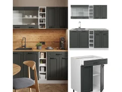 Cocina para solteros antracita casa de campo/blanco 160x46x81.6 r-line